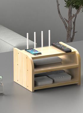 实木桌面电视机顶盒架wifi收纳架无线路由器光猫收纳盒置物架客厅