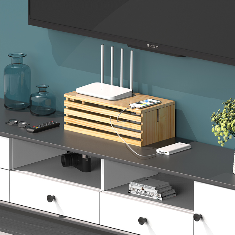 插板电线实木创意收纳盒