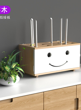 实木机顶盒置物架电源线整理猫插座收纳wifi无线路由器收纳盒壁挂