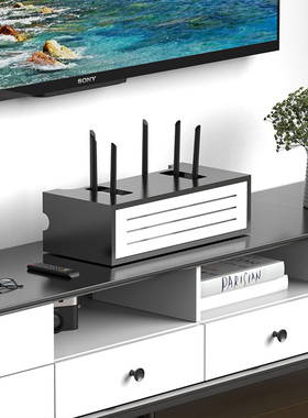 实木墙上电视柜电线插座遮挡机顶盒wifi路由器收纳盒壁挂式置物架