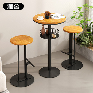 斯堪的纳维亚简约实木家居圆桌小吧台桌休闲阳台高桌咖啡厅吧台桌