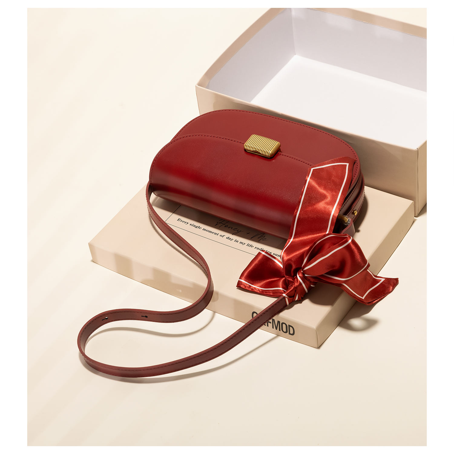 gxfmod女包牛皮复古单肩斜挎红色