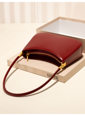 GXFMOD小众品牌高级感牛皮包包女红色法棍包2025春夏洋气腋下包