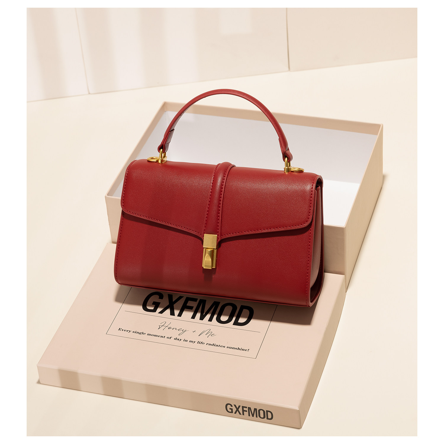 GXFMOD 新款复古牛皮红色新娘包2026本命年女包单肩斜挎结婚大包