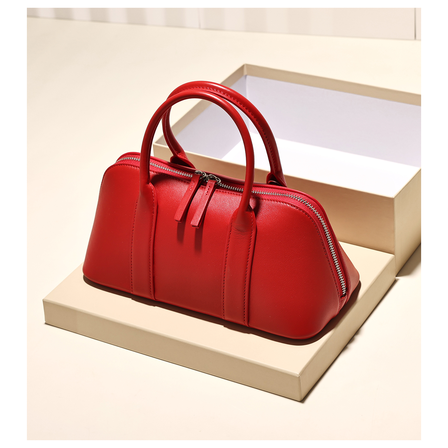 GXFMOD小众设计2025新款头层牛皮红色结婚包手提新娘包单肩斜挎包