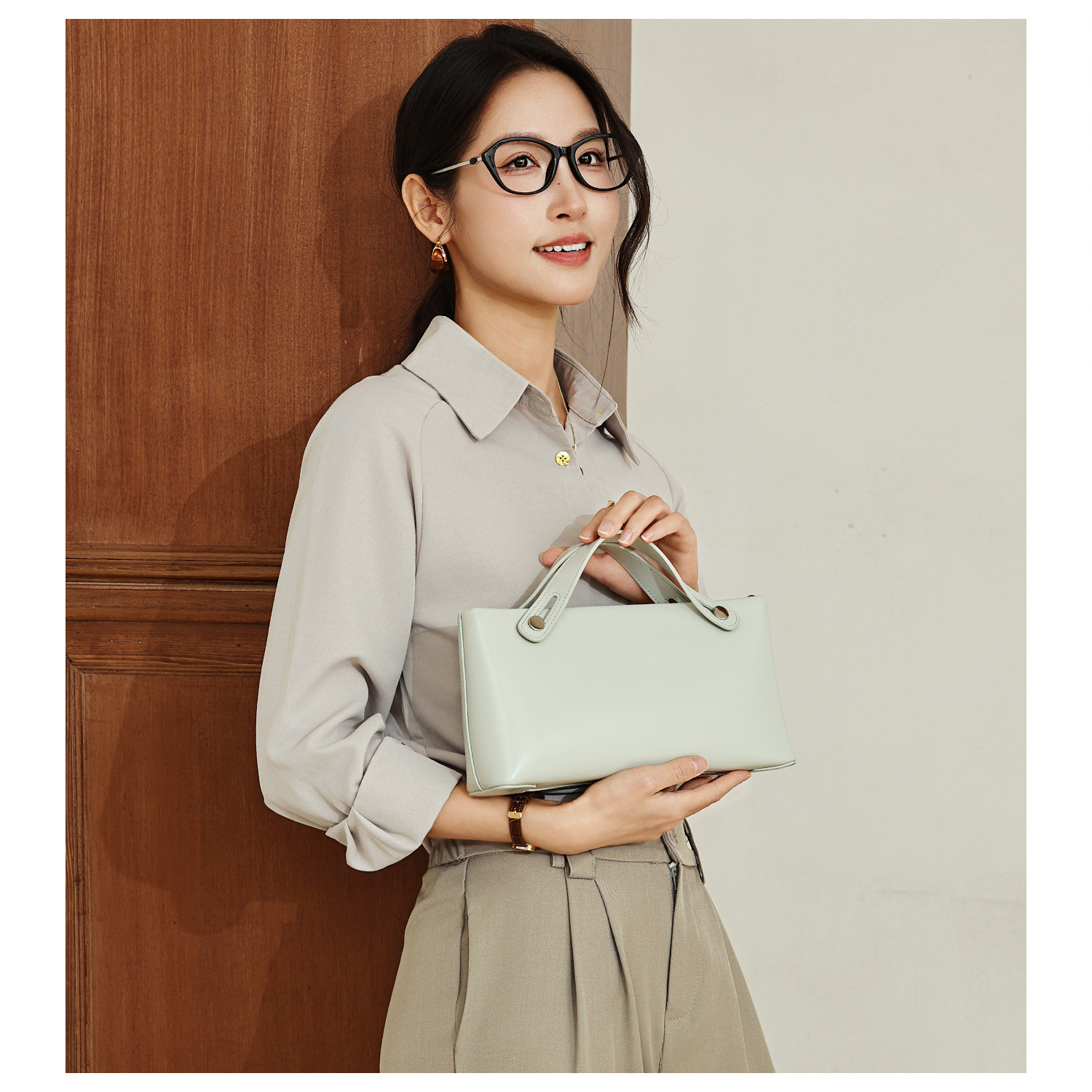 GXFMOD小众设计贵气牛皮手提包女2026春季新款韩系简约单肩斜挎包