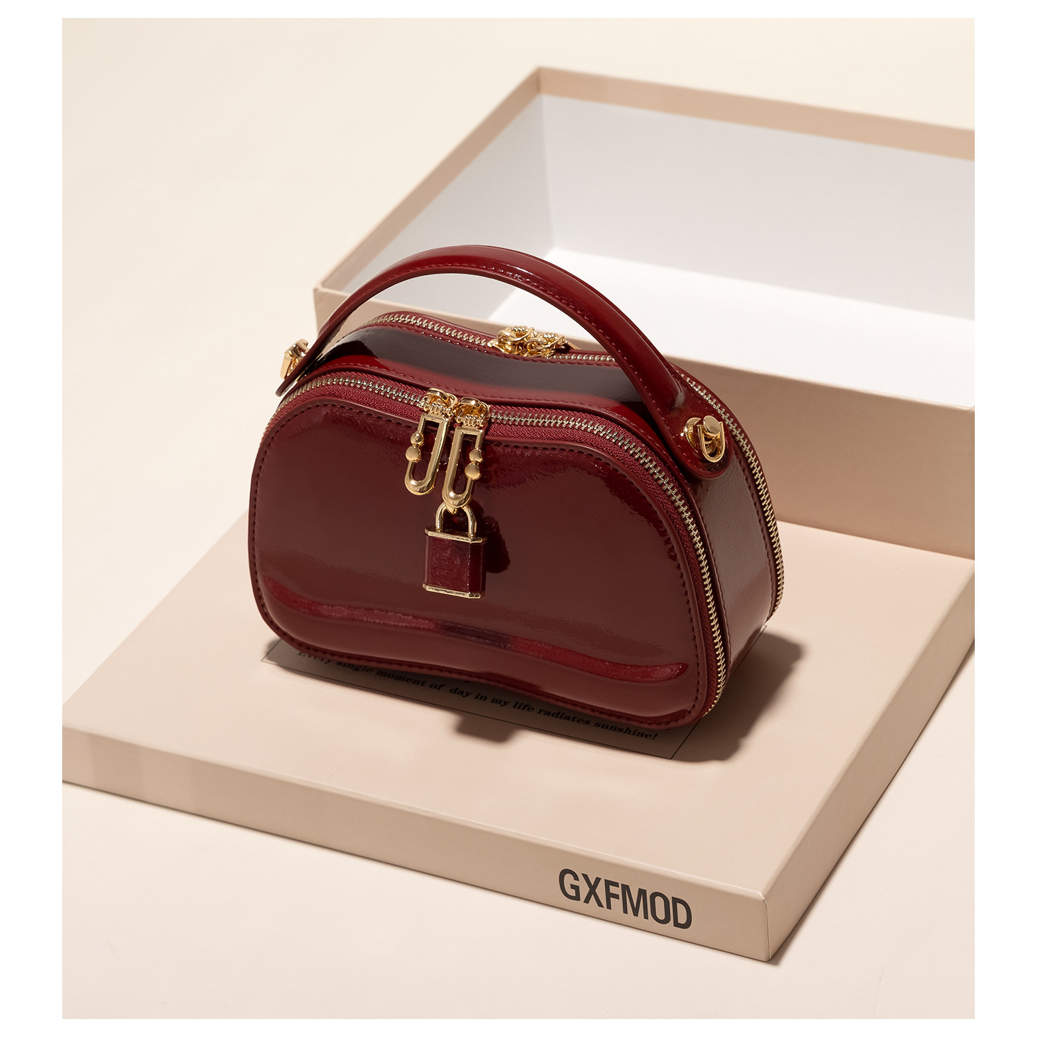 GXFMO新品真皮亮面新娘结婚包红色包包女2025春夏百搭手提斜挎包