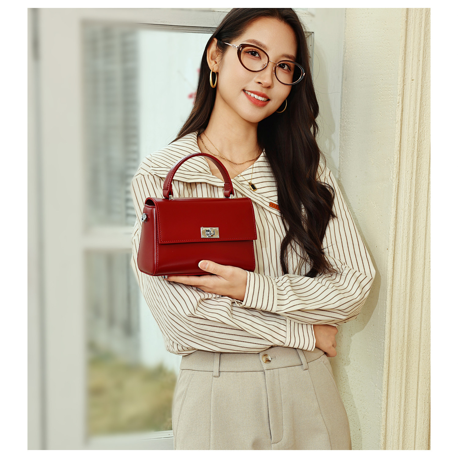 GXFMOD小众贵气包包红色真皮小方包女2026早春上新年轻婚包斜挎包