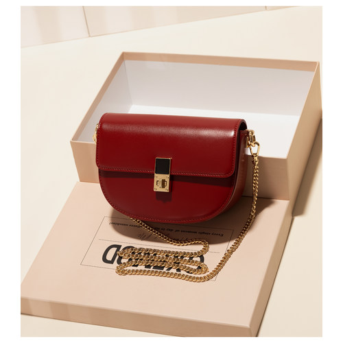 GXFMOD红色女包牛皮马鞍包链条