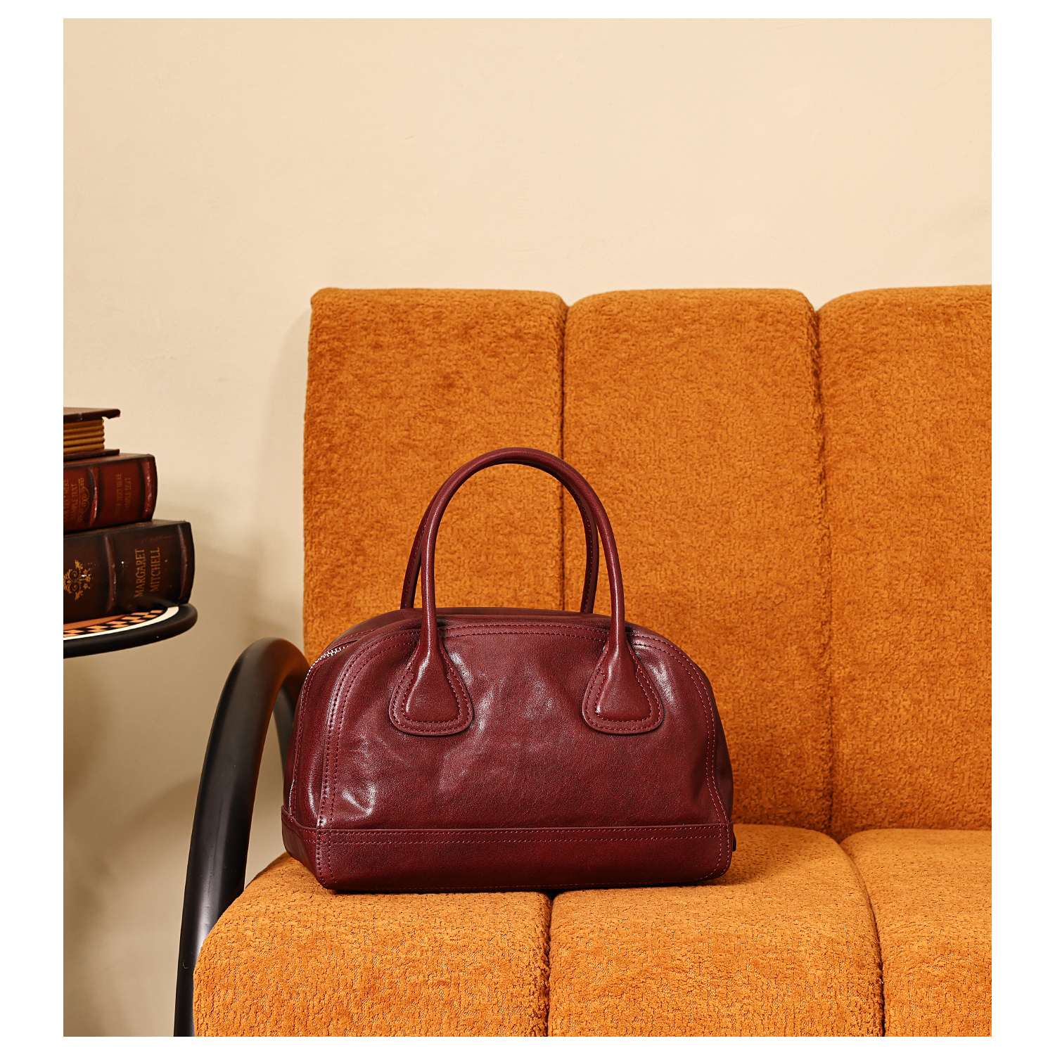 真皮波士顿枕头包女2025秋冬轻奢