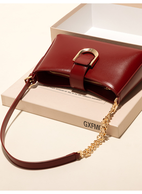 GXFMOD新款高级感牛皮包女复古新娘结婚包2026春夏单肩斜挎红色包