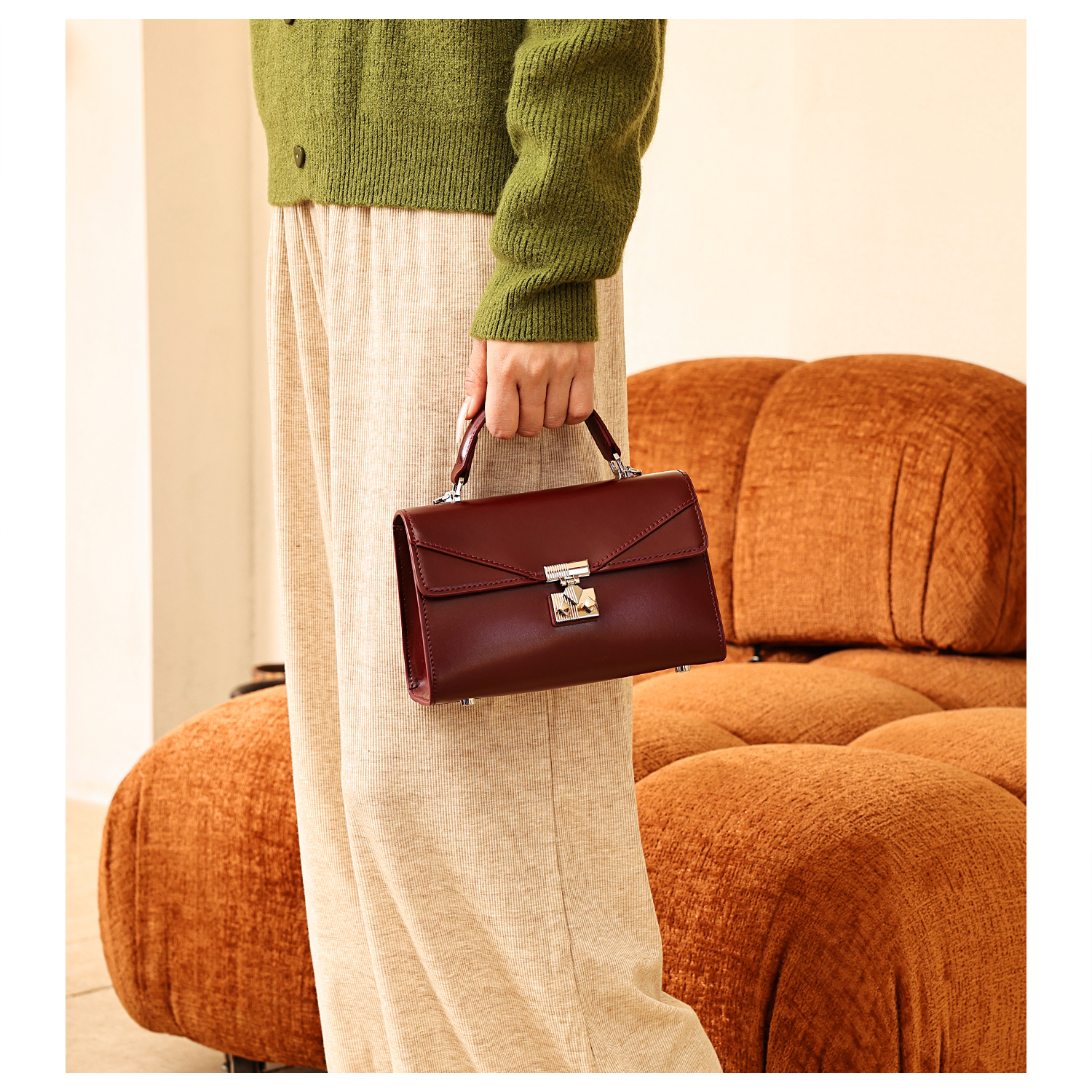 GXFMOD红色牛皮高级感小方包