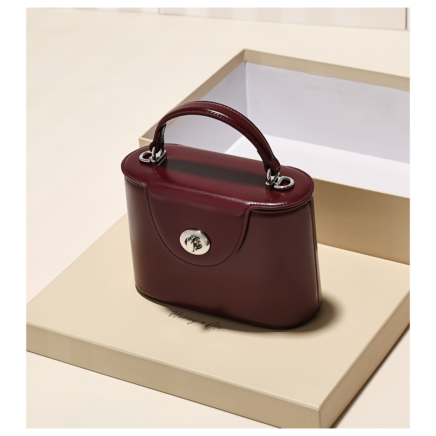 小众设计气质轻奢真皮手提盒子包