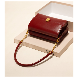 GXFMOD新款法式牛皮包包女复古红色新娘结婚包2025单肩斜挎小方包