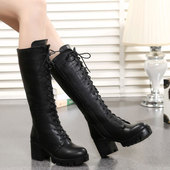 子 马丁靴女英伦长靴高跟不过膝显瘦小个子高筒靴鞋 2025春秋季 新款