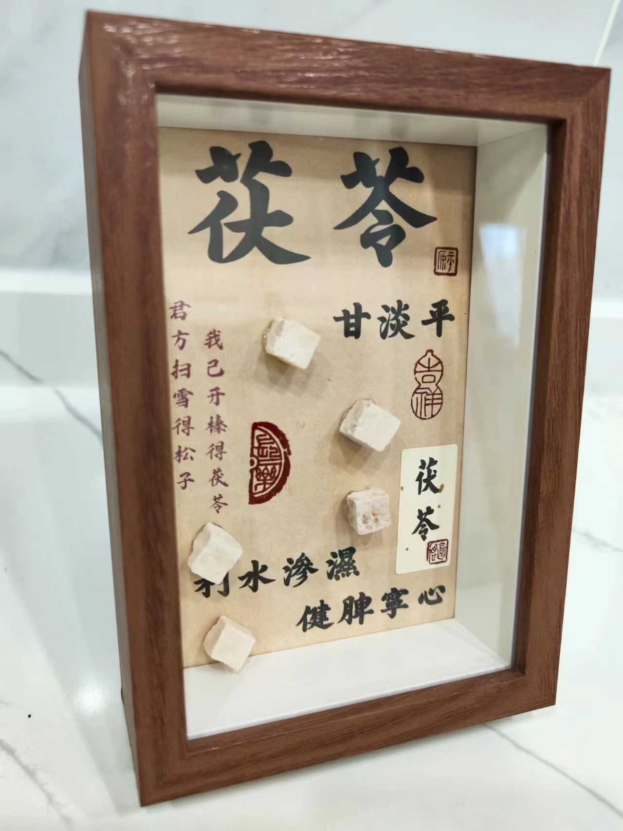 中医药标本画中国风植物标本装饰画家居家庭墙壁摆件相框茯苓6寸图片