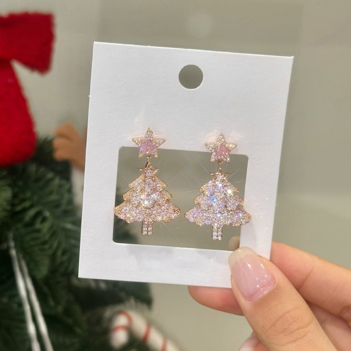 银针锆石圣诞树星星吊坠耳环精致气质圣诞耳钉小众高级感耳饰