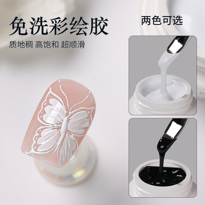 戈雅黑色白色勾边拉线彩绘甲油胶