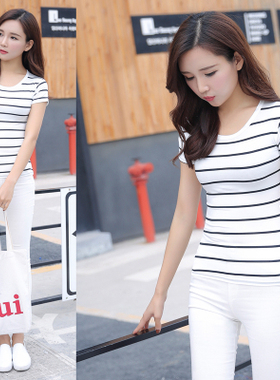 条纹t恤女体血短袖宽松2018新款韩版半袖显瘦体恤衫夏季女士上衣