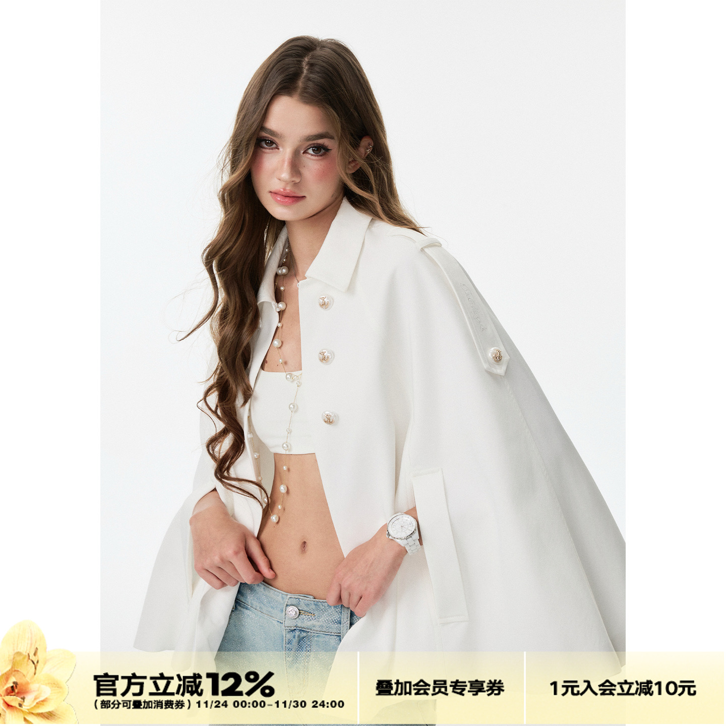 4muggle千金船长”白色斗篷上衣