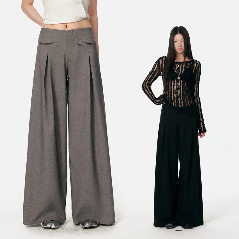 4muggle原创春夏新款无腰头西装阔腿裤宽松显瘦垂感长裤女高级感,女装/女士精品,西装裤/正装裤,淘宝优惠券,粉丝福利购,淘宝优惠卷