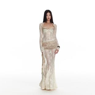 复古蕾丝透视晕染上衣鱼尾半身裙套装 法式 女 木星流浪 4muggle