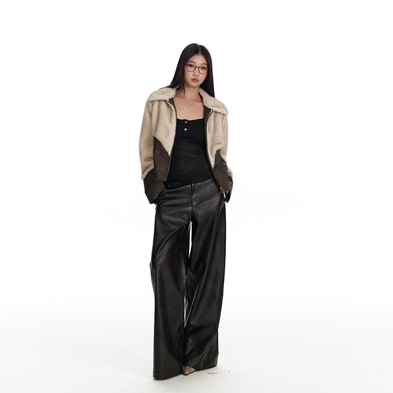 4muggle低腰显瘦阔腿PU皮裤
