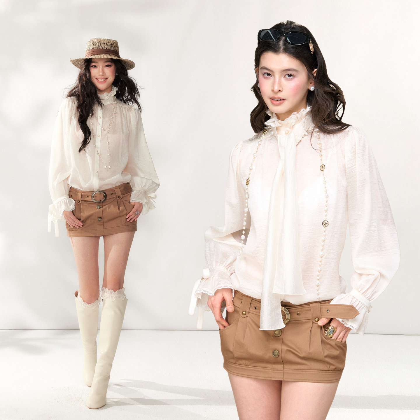 4muggle"流苏律动"可拆飘带长袖喇叭袖雪纺衬衫女春季气质上衣