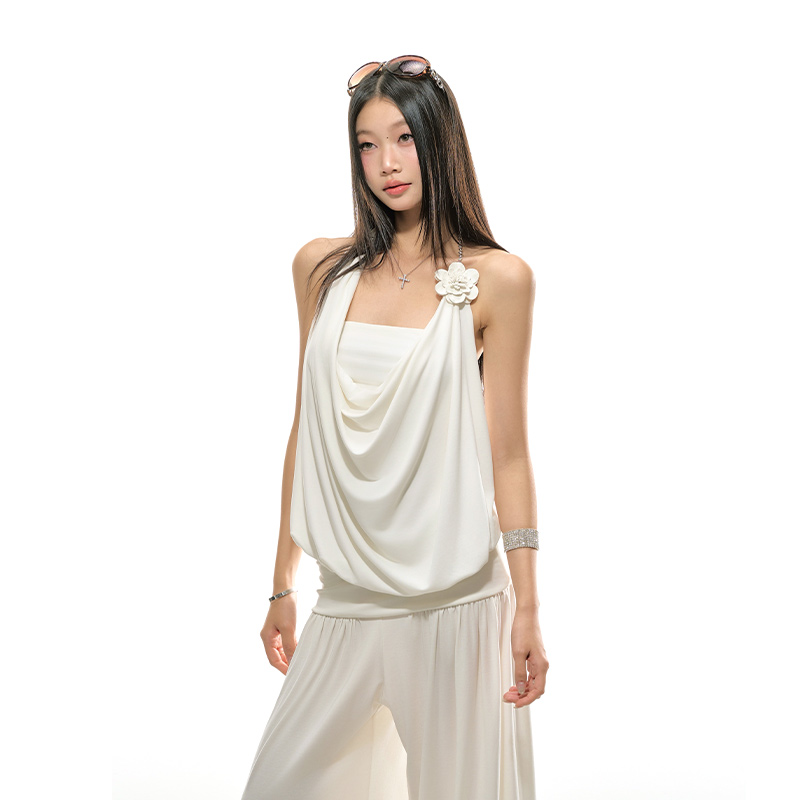 4muggle挂脖山茶花荡领上衣女