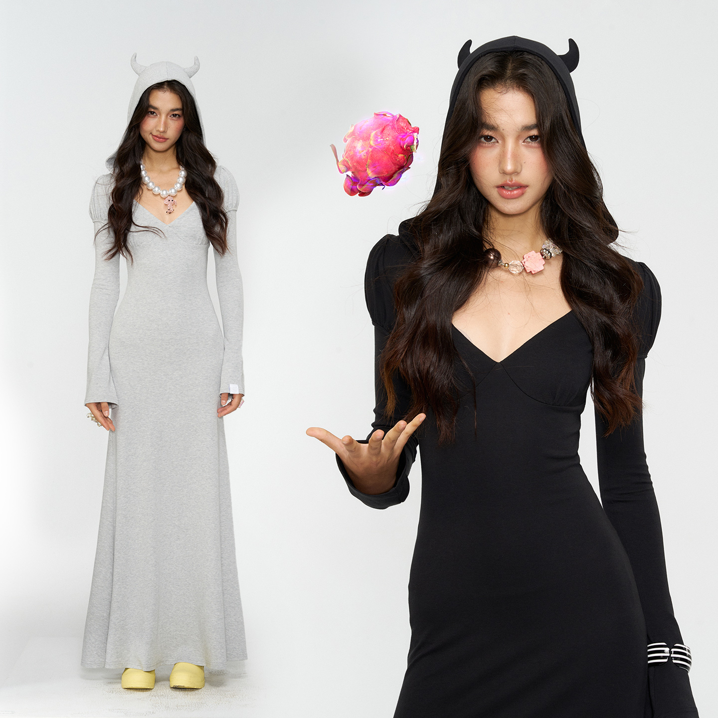 4muggle双色兜帽恶魔角连衣裙女