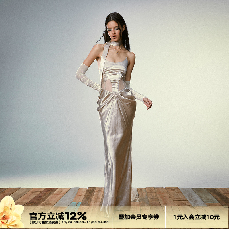 4muggle连衣裙无袖辣妹鱼骨裙