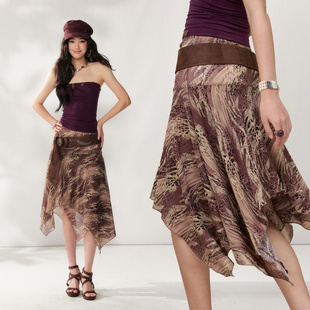 4muggle中长款豹纹不规则鱼尾高腰半身裙女春季新款显高显瘦裙子