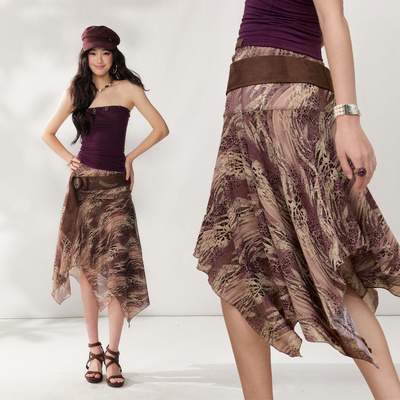 4muggle豹纹荷叶鱼尾不规则半裙