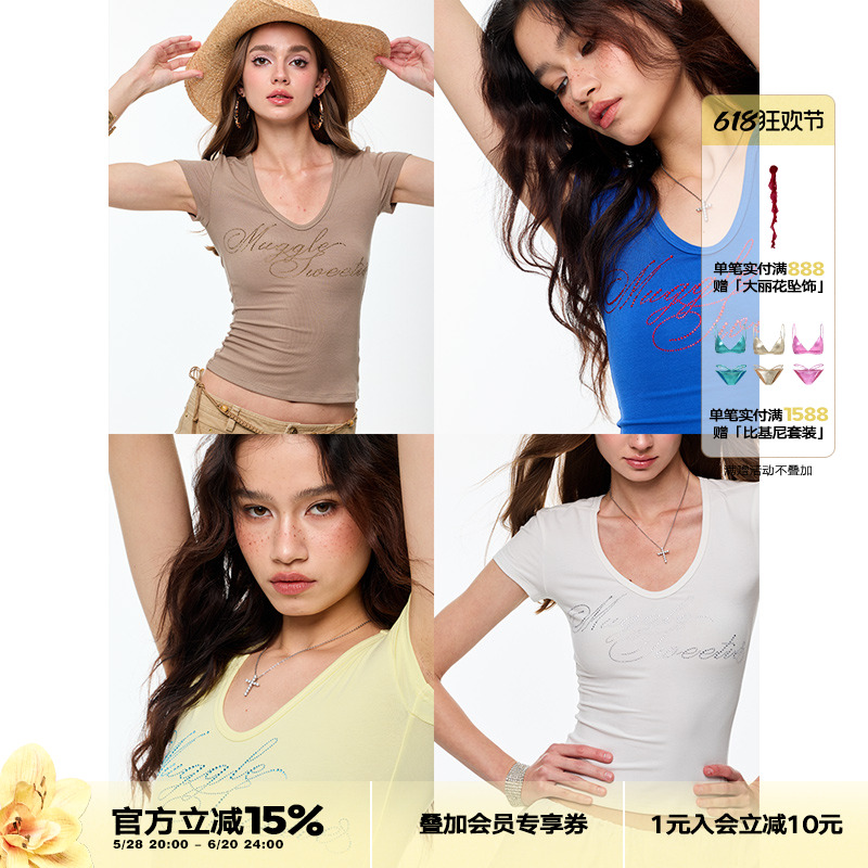 4muggle原创春夏烫钻基础T恤短袖