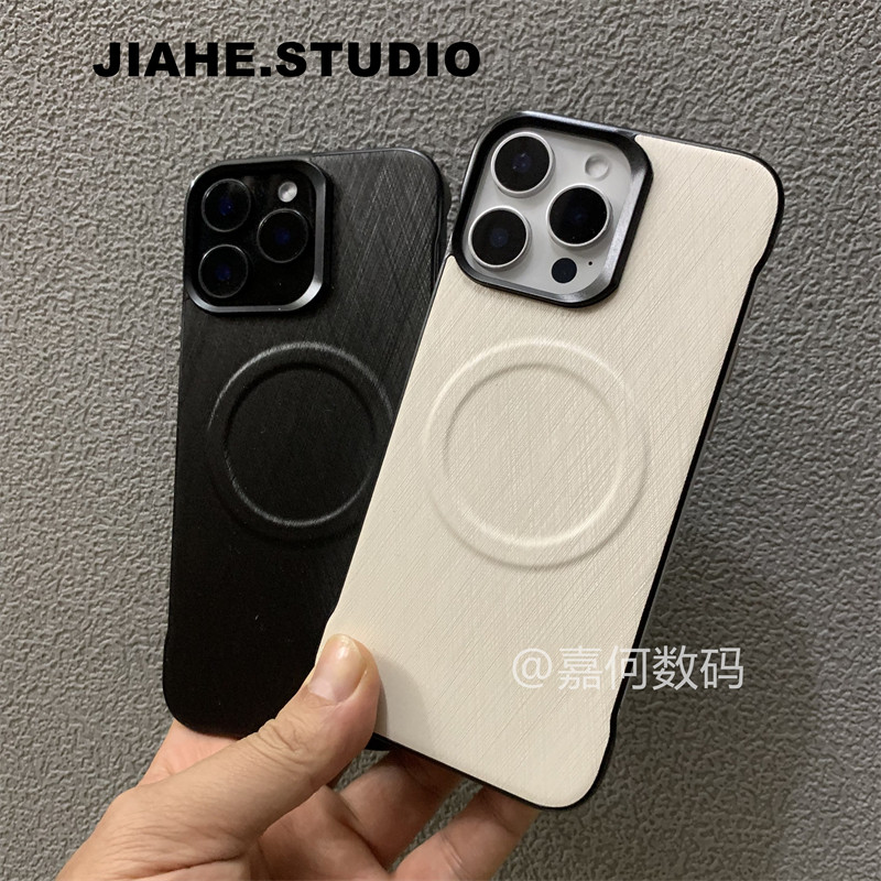 无边框蚕丝纹适用iPhone16proMax手机壳苹果15promax磁吸14promax保护壳13promax轻奢商务12promax轻薄新款潮
