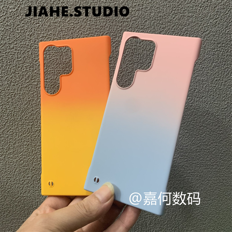 夏季轻薄双色无边框适用三星s23ultra手机壳s22ultra手机壳硬壳s23+半包s22+保护壳s23马卡龙色s22简约男INS