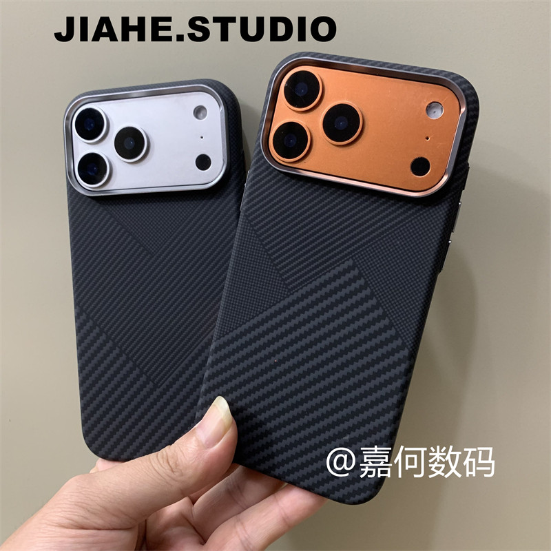 仿碳纤维纹凯夫拉纹理几何三角形magsafe适用iPhone17proMax手机壳磁吸苹果16promax硬壳15promax保护壳商务