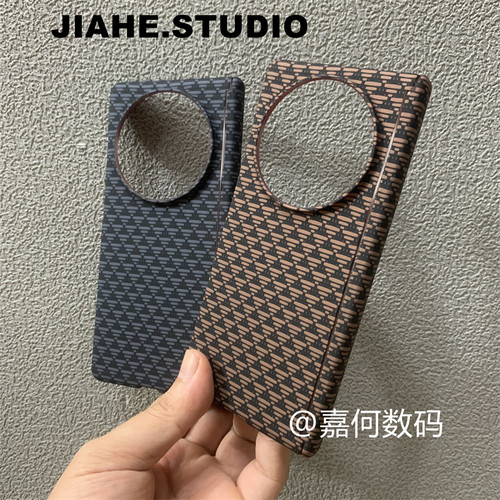 仿碳纤维纹凯夫拉纹理水贴几何三角形适用vivo X Fold5手机壳磁吸xfold3 pro硬壳带中轴商务男保护壳轻奢浮雕