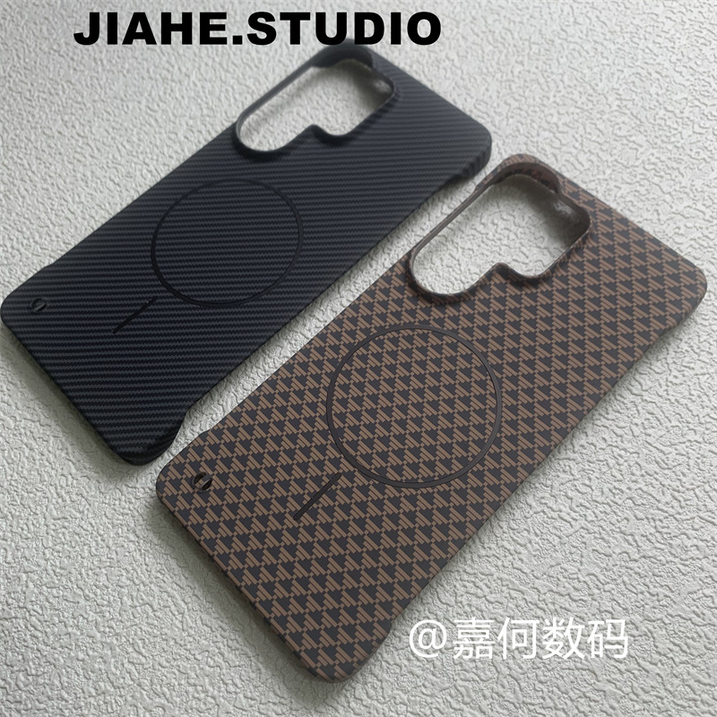 仿凯夫拉纹碳纤维纹理几何三角轻薄无边框适用三星S26Ultra手机壳s25Ultra磁吸s24Ultra保护壳轻奢商务s23u男