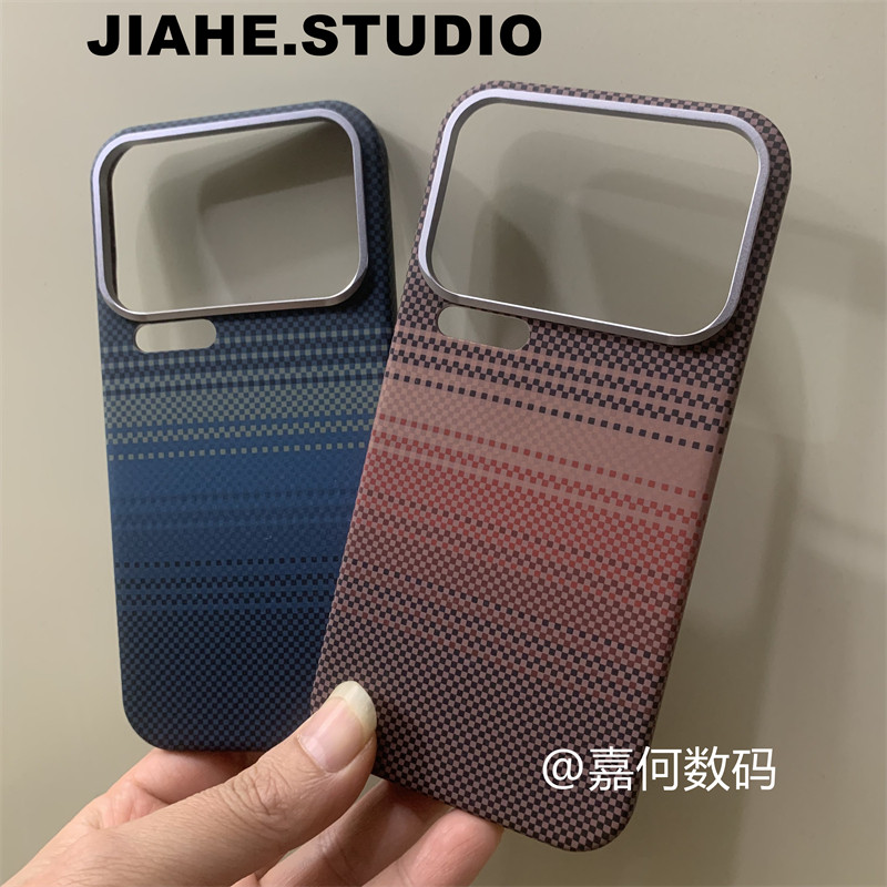 橙蓝条纹仿凯夫拉纹碳纤维纹适用小米17promax手机壳小米15pro磁吸小米14pro保护壳男潮15ultra轻奢简约商务