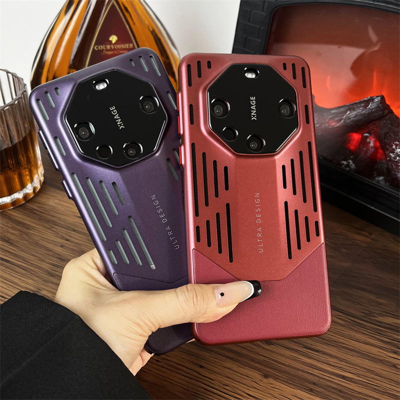 秒变非凡大师纳帕皮质适用华为mate60pro手机壳mate50双色mate40保时捷镂空散热透气硬壳Pura70pro保护壳全包