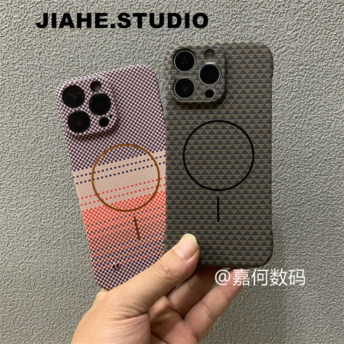 仿凯夫拉碳纤维纹轻薄无边框适用iPhone16proMax手机壳磁吸苹果15promax保护壳苹果14promax半包边13硬壳1211