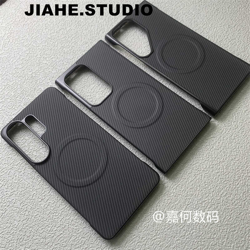 仿碳纤维纹凯夫拉纹贴皮无边框适用三星GalaxyS26ultra手机壳s25Ultra磁吸s24ultra保护硬壳s23ultra轻奢商务