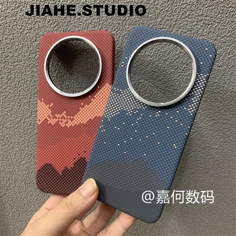 仿碳纤维纹凯夫拉纹理日照山峰山海星澜适用华为mate70pro手机壳磁吸mate60pro硬壳商务男保护壳轻奢简约潮牌