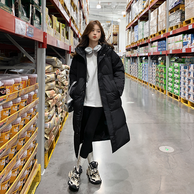 鸭鸭韩版长款过膝加厚百搭棉袄冬