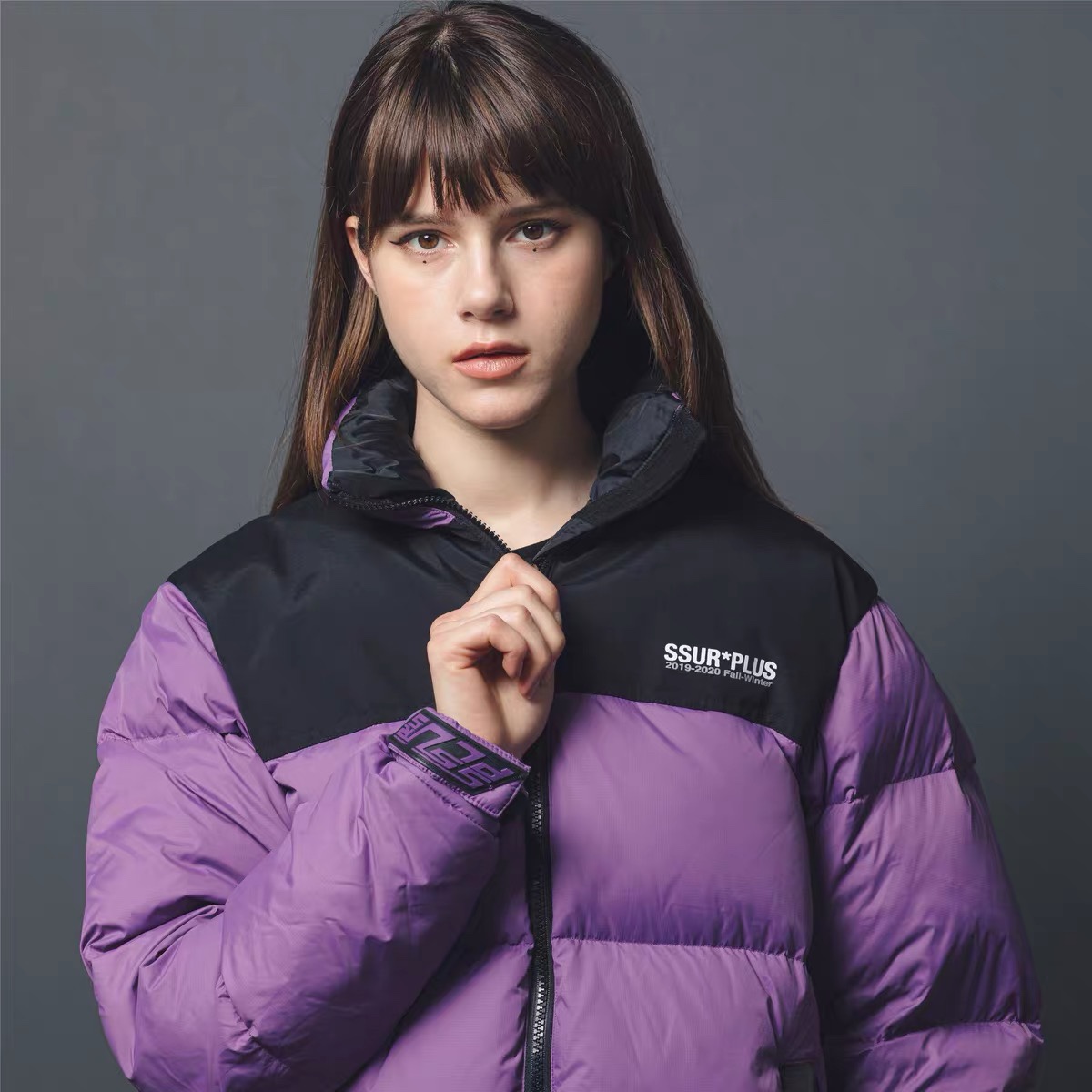 SSUR PLUS 迷彩腰果花羽绒服外套男女情侣同款灰鸭绒加厚保暖潮牌