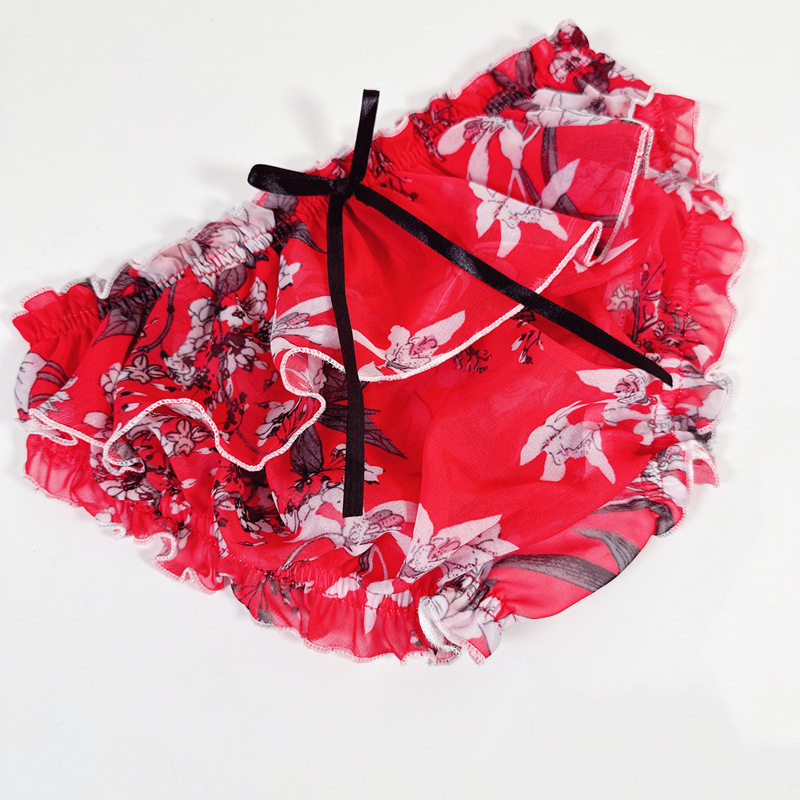 男士可穿公子花美男美臀荷叶裙边情侣互撩男体女款微透雪纺纱内裤