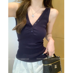内搭上衣 可外穿纯欲辣妹无袖 纽扣v领工字吊带背心女2026新款 夏季