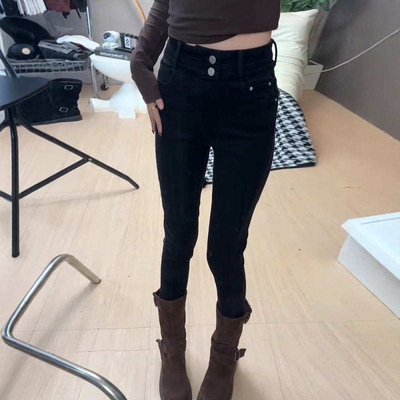大码女装复古百搭修身牛仔裤女2025春季新款弹力显瘦九分铅笔裤子