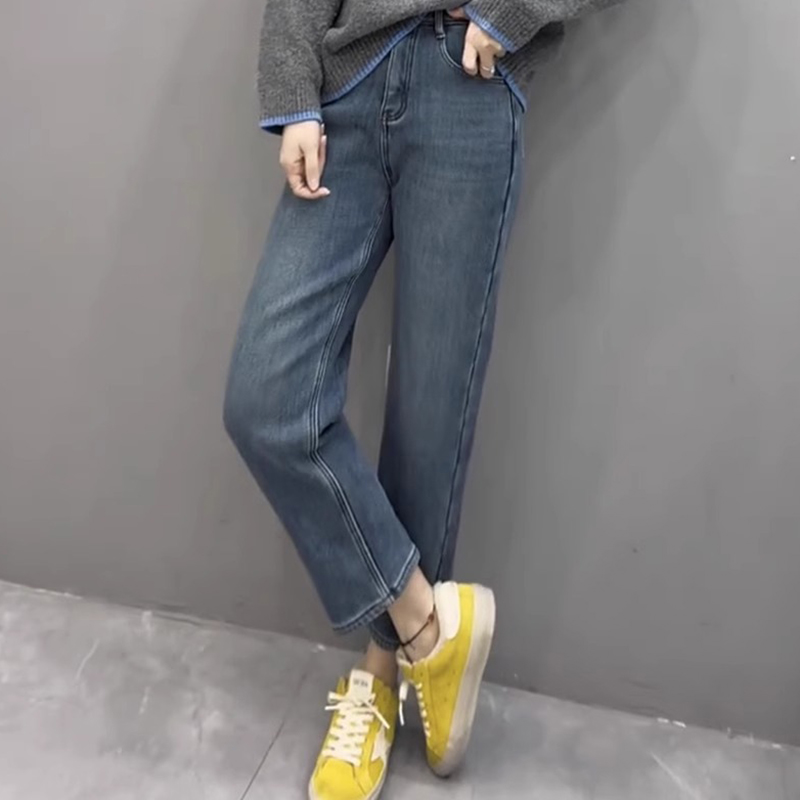 大码显瘦遮胯窄版牛仔裤子女2025春季新款弹力复古百搭九分哈伦裤